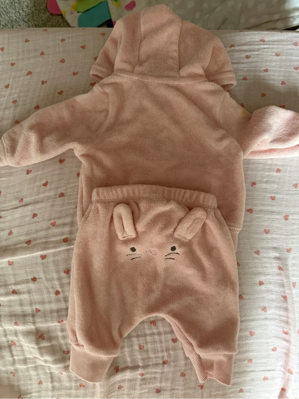 Carters Newborn Baby Pink Plush Hooded Two-Piece Set with Ear Hoodie